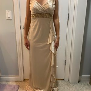 Gold Silky Spaghetti Strap Formal Dress